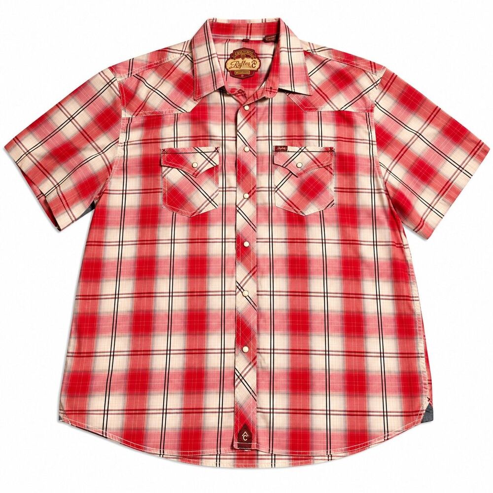 Red Dirt Rafters C Red Plaid Pearl Snap Short Sleeve Western Cowboy XXL